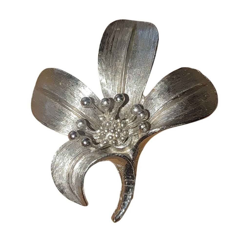 Vintage Emmons Silver Tone Floral Brooch Pin Mid Century Stamped
